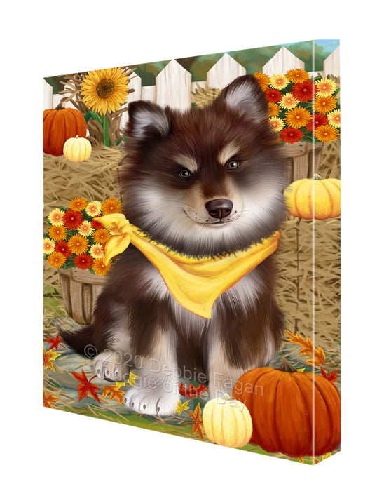 Fall Pumpkin Autumn Greeting Finnish Lapphund Dog Canvas Wall Art - Premium Quality Ready to Hang Room Decor Wall Art Canvas - Unique Animal Printed Digital Painting for Decoration CVS456