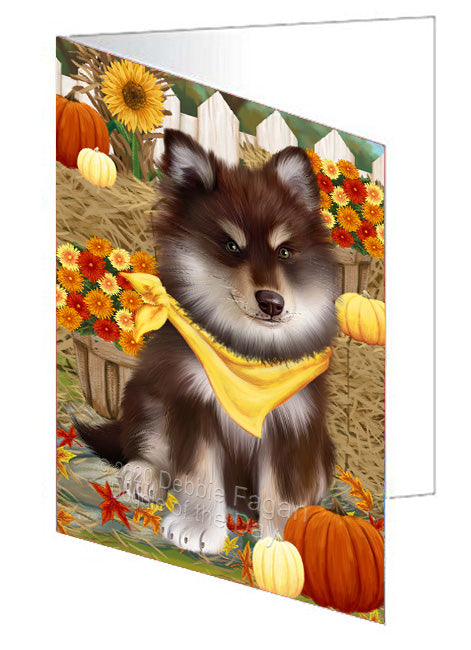 Fall Pumpkin Autumn Greeting Finnish Lapphund Dog Handmade Artwork Assorted Pets Greeting Cards and Note Cards with Envelopes for All Occasions and Holiday Seasons