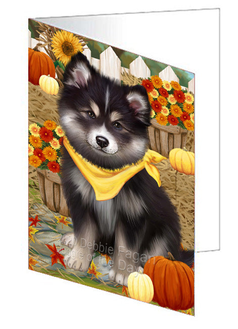 Fall Pumpkin Autumn Greeting Finnish Lapphund Dog Handmade Artwork Assorted Pets Greeting Cards and Note Cards with Envelopes for All Occasions and Holiday Seasons