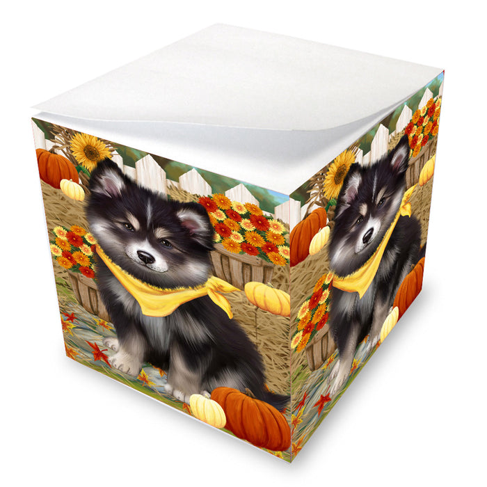 Fall Pumpkin Autumn Greeting Finnish Lapphund Dog Note Cube NOC-DOTD-A57547