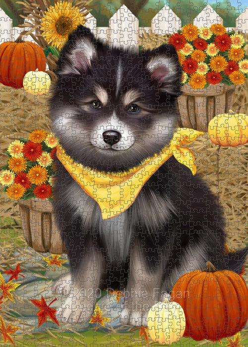 Fall Pumpkin Autumn Greeting Finnish Lapphund Dog Portrait Jigsaw Puzzle for Adults Animal Interlocking Puzzle Game Unique Gift for Dog Lover's with Metal Tin Box PZL752