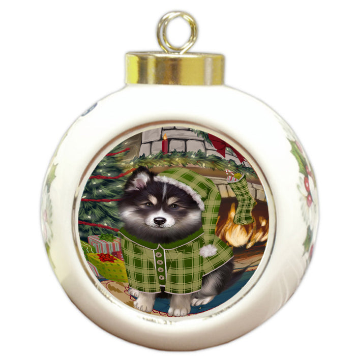 The Christmas Stocking was Hung Finnish Lapphund Dog Round Ball Christmas Ornament Pet Decorative Hanging Ornaments for Christmas X-mas Tree Decorations - 3" Round Ceramic Ornament, RBPOR59670