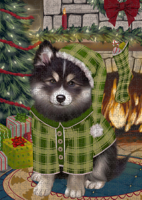 The Christmas Stocking was Hung Finnish Lapphund Dog Portrait Jigsaw Puzzle for Adults Animal Interlocking Puzzle Game Unique Gift for Dog Lover's with Metal Tin Box PZL919