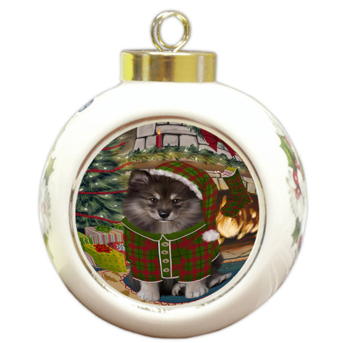 The Christmas Stocking was Hung Finnish Lapphund Dog Round Ball Christmas Ornament Pet Decorative Hanging Ornaments for Christmas X-mas Tree Decorations - 3" Round Ceramic Ornament, RBPOR59671