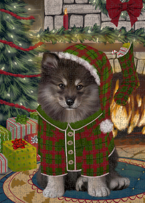 The Christmas Stocking was Hung Finnish Lapphund Dog Portrait Jigsaw Puzzle for Adults Animal Interlocking Puzzle Game Unique Gift for Dog Lover's with Metal Tin Box PZL920