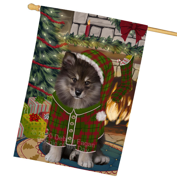 The Christmas Stocking was Hung Finnish Lapphund Dog House Flag Outdoor Decorative Double Sided Pet Portrait Weather Resistant Premium Quality Animal Printed Home Decorative Flags 100% Polyester FLGA69597