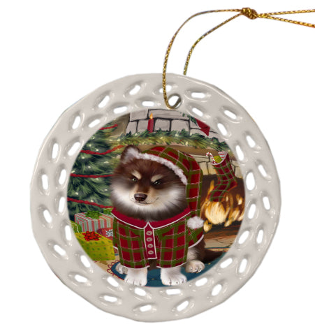 The Christmas Stocking was Hung Finnish Lapphund Dog Doily Ornament DPOR59096