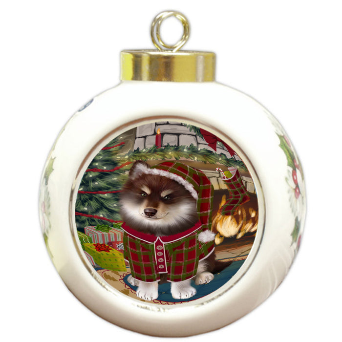 The Christmas Stocking was Hung Finnish Lapphund Dog Round Ball Christmas Ornament Pet Decorative Hanging Ornaments for Christmas X-mas Tree Decorations - 3" Round Ceramic Ornament, RBPOR59672