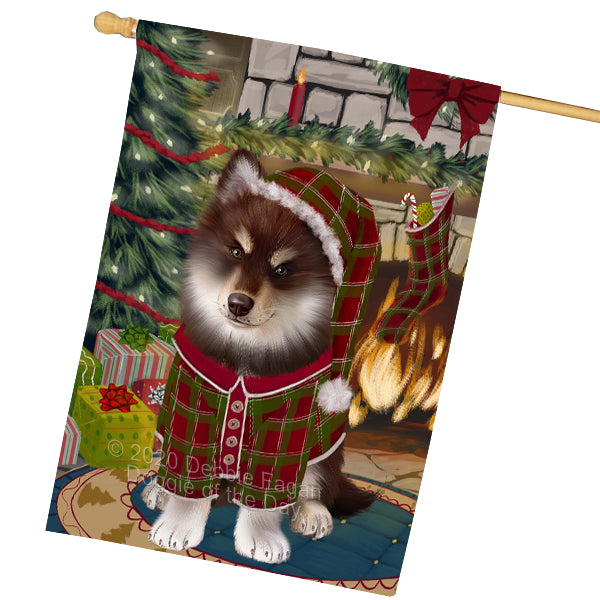 The Christmas Stocking was Hung Finnish Lapphund Dog House Flag Outdoor Decorative Double Sided Pet Portrait Weather Resistant Premium Quality Animal Printed Home Decorative Flags 100% Polyester FLGA69598