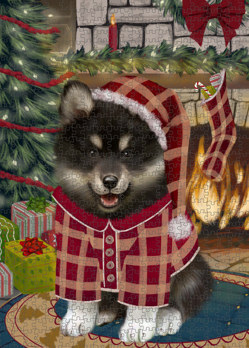 The Christmas Stocking was Hung Finnish Lapphund Dog Portrait Jigsaw Puzzle for Adults Animal Interlocking Puzzle Game Unique Gift for Dog Lover's with Metal Tin Box PZL922