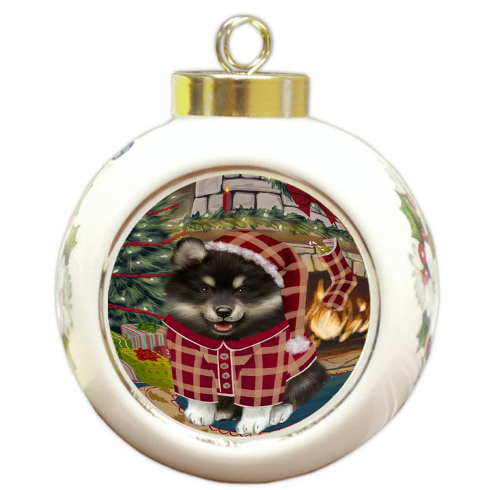 The Christmas Stocking was Hung Finnish Lapphund Dog Round Ball Christmas Ornament Pet Decorative Hanging Ornaments for Christmas X-mas Tree Decorations - 3" Round Ceramic Ornament, RBPOR59673