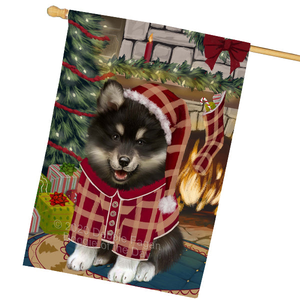 The Christmas Stocking was Hung Finnish Lapphund Dog House Flag Outdoor Decorative Double Sided Pet Portrait Weather Resistant Premium Quality Animal Printed Home Decorative Flags 100% Polyester FLGA69599