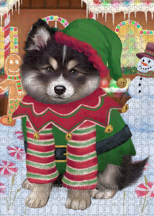 Christmas Gingerbread Elf Finnish Lapphund Dog Portrait Jigsaw Puzzle for Adults Animal Interlocking Puzzle Game Unique Gift for Dog Lover's with Metal Tin Box