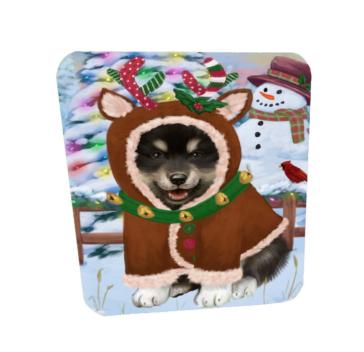 Christmas Gingerbread Reindeer Finnish Lapphund Dog Coasters Set of 4 CSTA58356