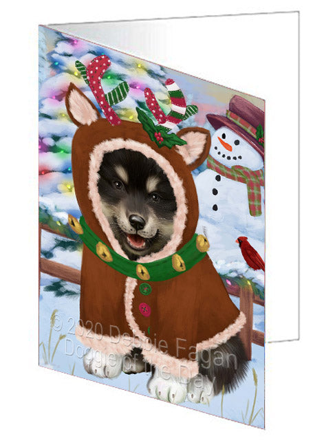 Christmas Gingerbread Reindeer Finnish Lapphund Dog Handmade Artwork Assorted Pets Greeting Cards and Note Cards with Envelopes for All Occasions and Holiday Seasons