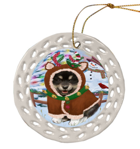 Christmas Gingerbread Reindeer Finnish Lapphund Dog Doily Ornament DPOR58768