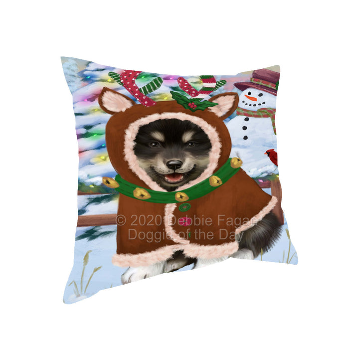Christmas Gingerbread Reindeer Finnish Lapphund Dog Pillow with Top Quality High-Resolution Images - Ultra Soft Pet Pillows for Sleeping - Reversible & Comfort - Ideal Gift for Dog Lover - Cushion for Sofa Couch Bed - 100% Polyester