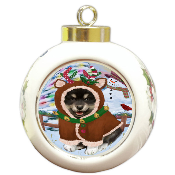 Christmas Gingerbread Reindeer Finnish Lapphund Dog Round Ball Christmas Ornament Pet Decorative Hanging Ornaments for Christmas X-mas Tree Decorations - 3" Round Ceramic Ornament