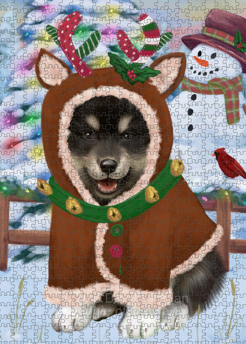 Christmas Gingerbread Reindeer Finnish Lapphund Dog Portrait Jigsaw Puzzle for Adults Animal Interlocking Puzzle Game Unique Gift for Dog Lover's with Metal Tin Box