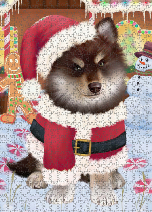 Christmas Gingerbread Candyfest Finnish Lapphund Dog Portrait Jigsaw Puzzle for Adults Animal Interlocking Puzzle Game Unique Gift for Dog Lover's with Metal Tin Box