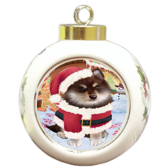 Christmas Gingerbread Candyfest Finnish Lapphund Dog Round Ball Christmas Ornament Pet Decorative Hanging Ornaments for Christmas X-mas Tree Decorations - 3" Round Ceramic Ornament