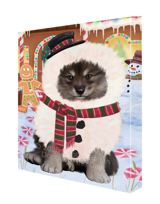 Christmas Gingerbread Snowman Finnish Lapphund Dog Canvas Wall Art - Premium Quality Ready to Hang Room Decor Wall Art Canvas - Unique Animal Printed Digital Painting for Decoration
