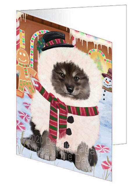Christmas Gingerbread Snowman Finnish Lapphund Dog Handmade Artwork Assorted Pets Greeting Cards and Note Cards with Envelopes for All Occasions and Holiday Seasons
