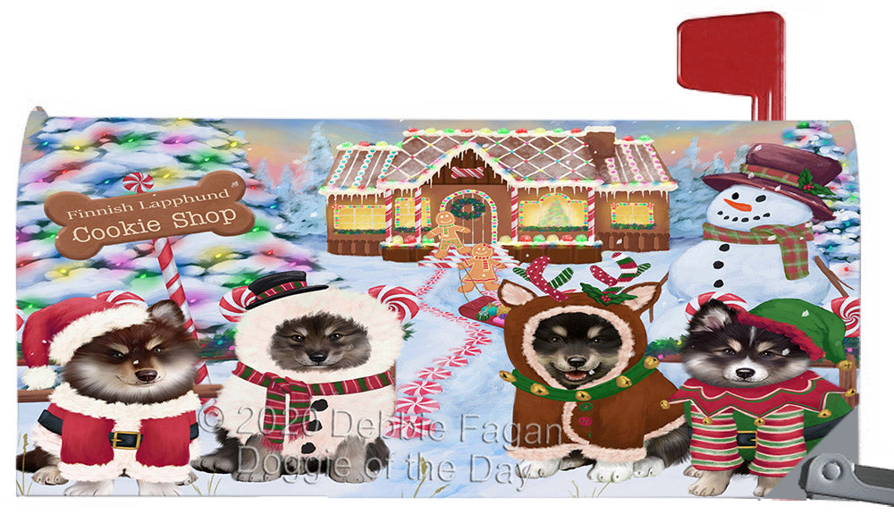 Christmas Gingerbread Cookie Shop Finnish Lapphund Dogs Magnetic Mailbox Cover Both Sides Pet Theme Printed Decorative Letter Box Wrap Case Postbox Thick Magnetic Vinyl Material