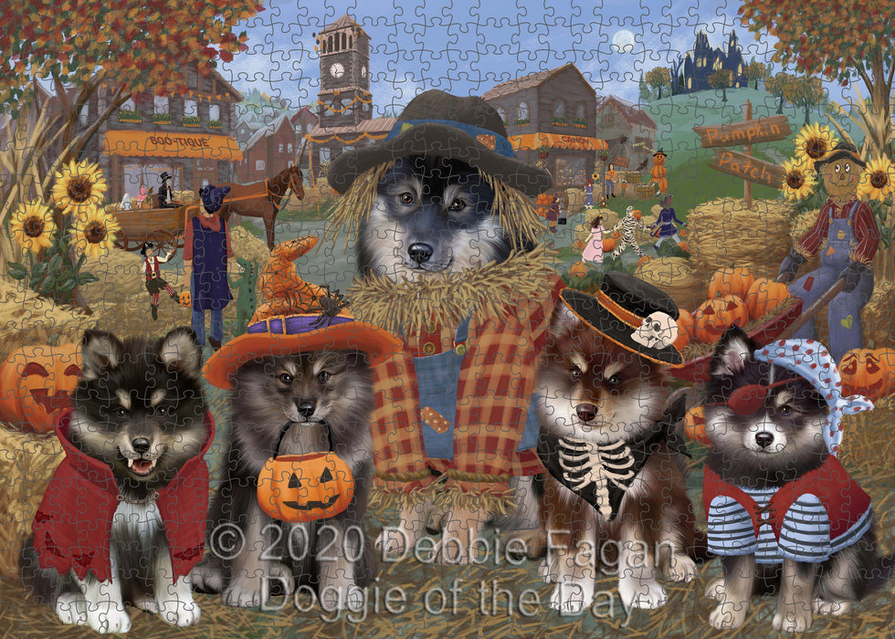 Halloween 'Round Town Finnish Lapphund Dogs Portrait Jigsaw Puzzle for Adults Animal Interlocking Puzzle Game Unique Gift for Dog Lover's with Metal Tin Box