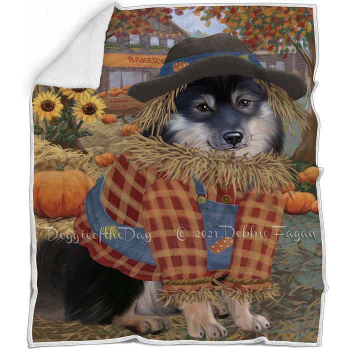 Halloween 'Round Town And Fall Pumpkin Scarecrow Both Finnish Lapphund Dogs Blanket BLNKT143615