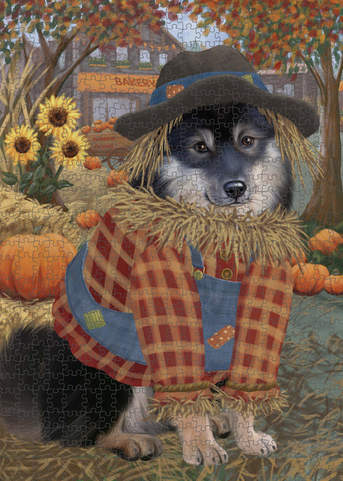 Halloween 'Round Town Finnish Lapphund Dog Portrait Jigsaw Puzzle for Adults Animal Interlocking Puzzle Game Unique Gift for Dog Lover's with Metal Tin Box PZL486