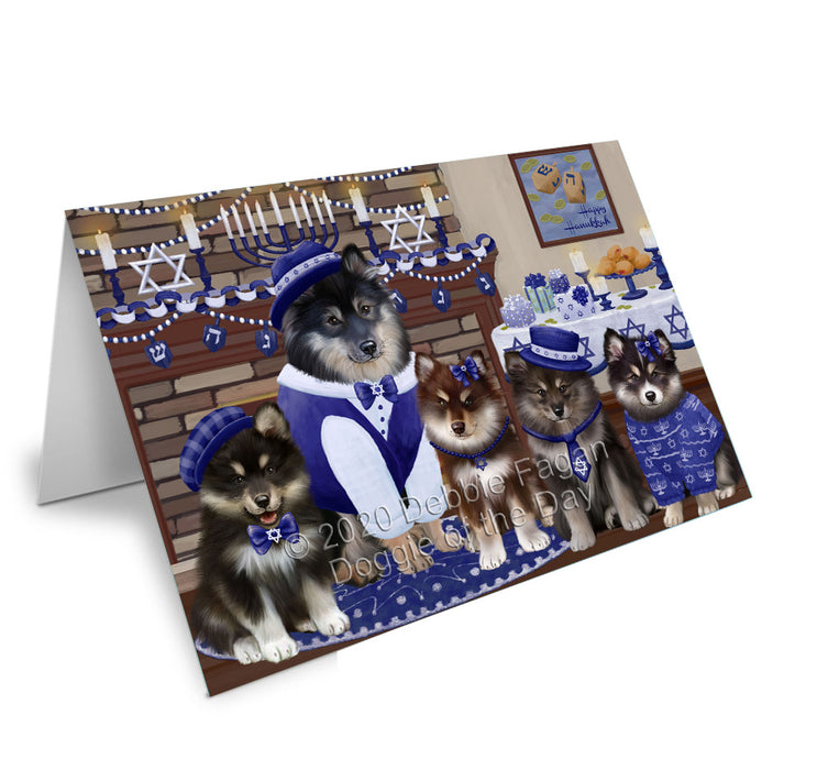 Happy Hanukkah Family Finnish Lapphund Dogs Handmade Artwork Assorted Pets Greeting Cards and Note Cards with Envelopes for All Occasions and Holiday Seasons