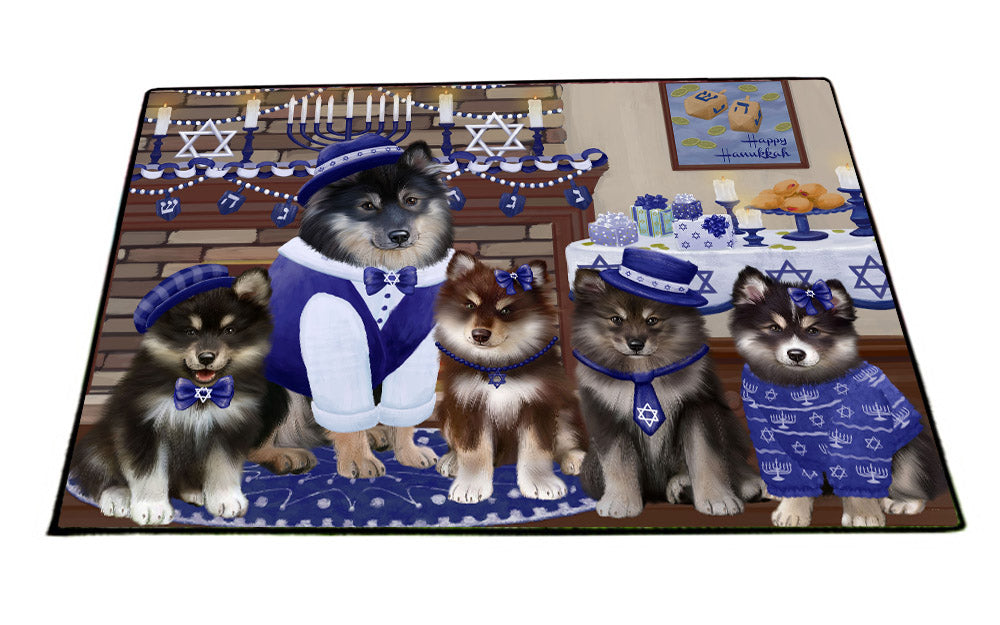Happy Hanukkah Family Finnish Lapphund Dogs Floormat FLMS55552