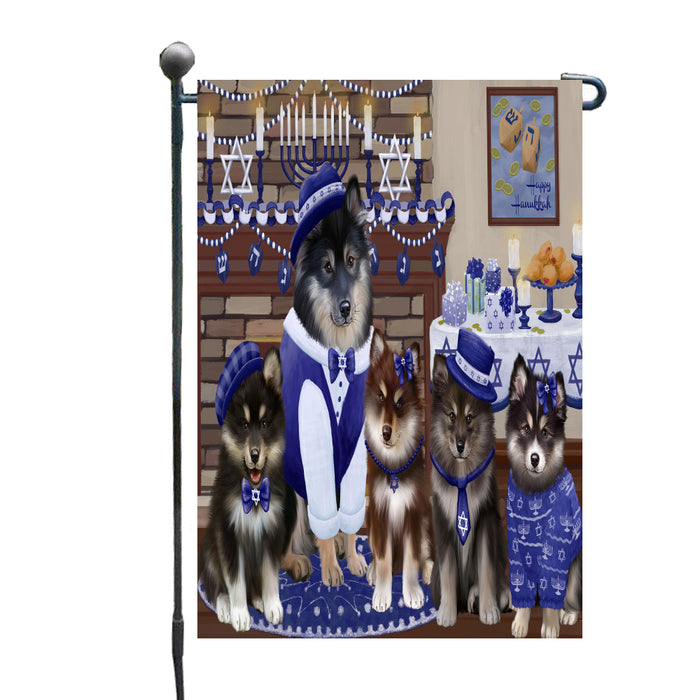 Happy Hanukkah Family Finnish Lapphund Dogs Garden Flags Outdoor Decor for Homes and Gardens Double Sided Garden Yard Spring Decorative Vertical Home Flags Garden Porch Lawn Flag for Decorations
