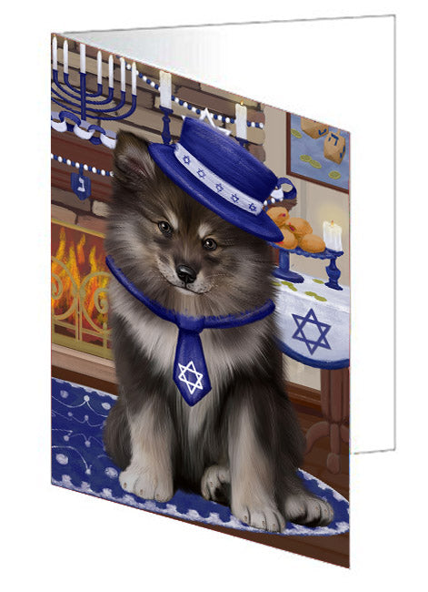 Happy Hanukkah Finnish Lapphund Dog Handmade Artwork Assorted Pets Greeting Cards and Note Cards with Envelopes for All Occasions and Holiday Seasons