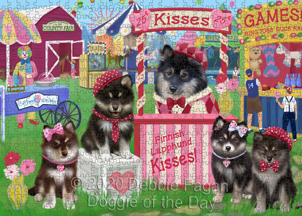 Carnival Kissing Booth Finnish Lapphund Dogs Portrait Jigsaw Puzzle for Adults Animal Interlocking Puzzle Game Unique Gift for Dog Lover's with Metal Tin Box