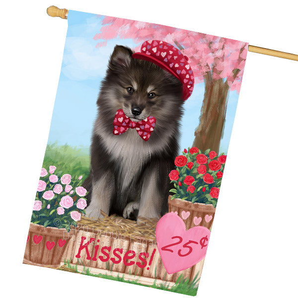 Rosie 25 Cent Kisses Finnish Lapphund Dog House Flag Outdoor Decorative Double Sided Pet Portrait Weather Resistant Premium Quality Animal Printed Home Decorative Flags 100% Polyester FLG69113