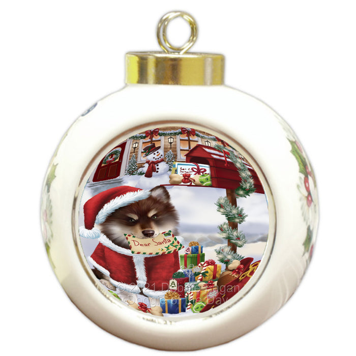 Christmas Dear Santa Mailbox Finnish Lapphund Dog Round Ball Christmas Ornament Pet Decorative Hanging Ornaments for Christmas X-mas Tree Decorations - 3" Round Ceramic Ornament RBPOR59317