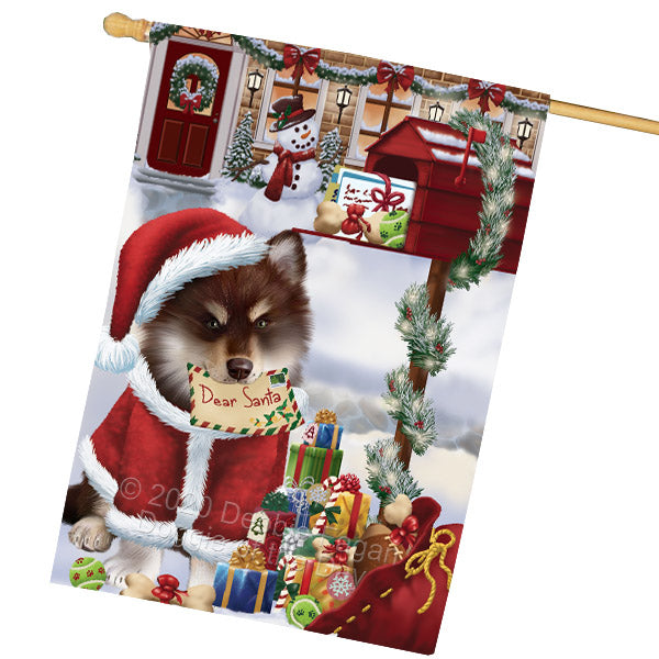 Christmas Dear Santa Mailbox Finnish Lapphund Dog House Flag Outdoor Decorative Double Sided Pet Portrait Weather Resistant Premium Quality Animal Printed Home Decorative Flags 100% Polyester FLG69083