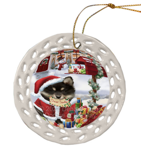 Christmas Dear Santa Mailbox Finnish Lapphund Dog Doily Ornament DPOR58654