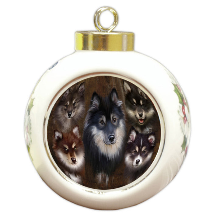 Rustic 5 Heads Finnish Lapphund Dogs Round Ball Christmas Ornament Pet Decorative Hanging Ornaments for Christmas X-mas Tree Decorations - 3" Round Ceramic Ornament