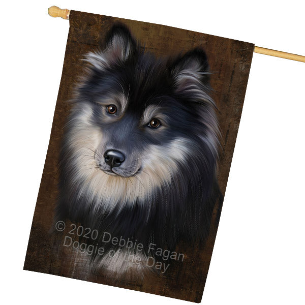 Rustic Finnish Lapphund Dog House Flag Outdoor Decorative Double Sided Pet Portrait Weather Resistant Premium Quality Animal Printed Home Decorative Flags 100% Polyester FLG69011
