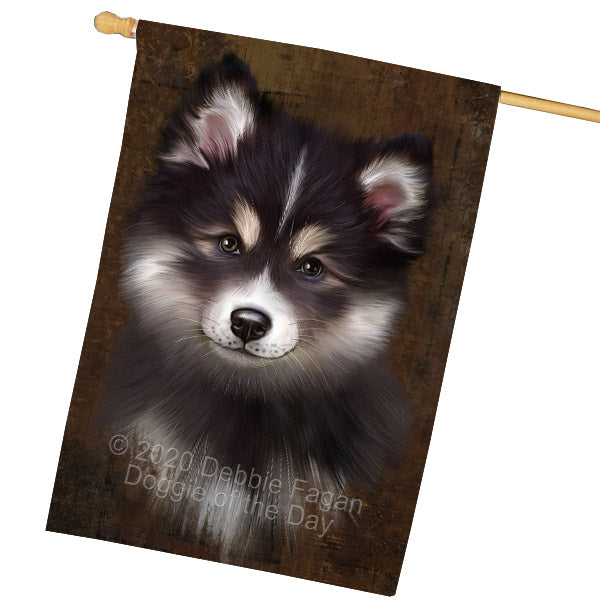Rustic Finnish Lapphund Dog House Flag Outdoor Decorative Double Sided Pet Portrait Weather Resistant Premium Quality Animal Printed Home Decorative Flags 100% Polyester FLG69013