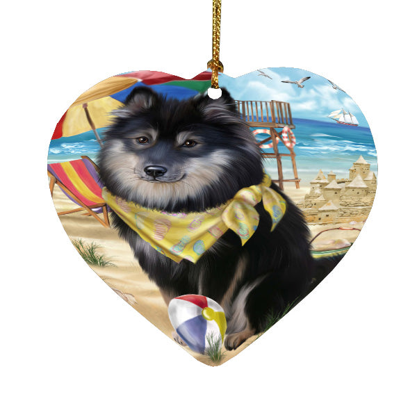 Pet Friendly Beach Finnish Lapphund Dog  Heart Christmas Ornament HPORA58902