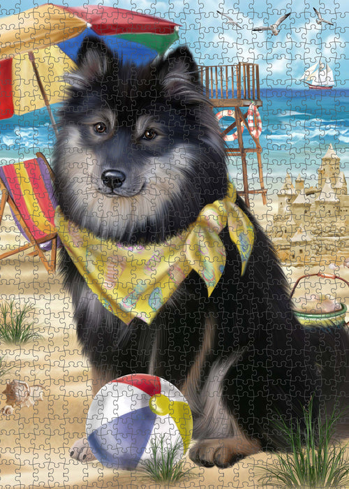 Pet Friendly Beach Finnish Lapphund Dog Portrait Jigsaw Puzzle for Adults Animal Interlocking Puzzle Game Unique Gift for Dog Lover's with Metal Tin Box PZL442