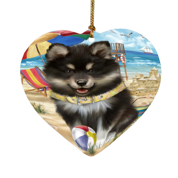 Pet Friendly Beach Finnish Lapphund Dog  Heart Christmas Ornament HPORA58903