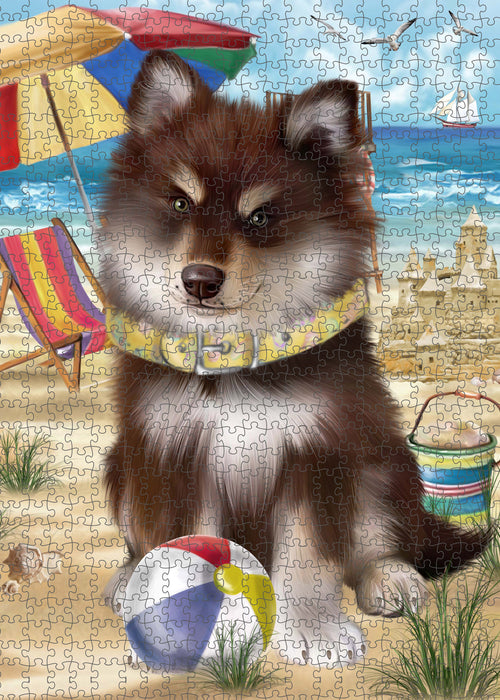 Pet Friendly Beach Finnish Lapphund Dog Portrait Jigsaw Puzzle for Adults Animal Interlocking Puzzle Game Unique Gift for Dog Lover's with Metal Tin Box PZL444