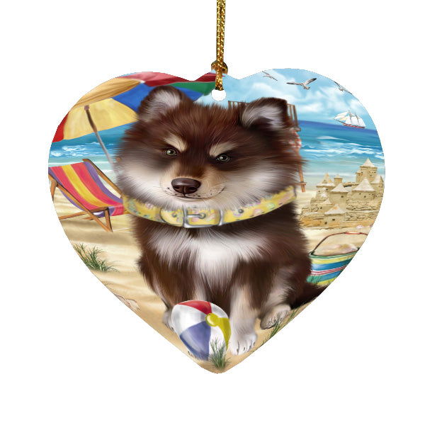 Pet Friendly Beach Finnish Lapphund Dog  Heart Christmas Ornament HPORA58904