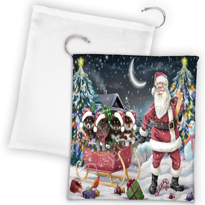Santa Sled Dogs Christmas Happy Holidays Finnish Lapphund Dogs Drawstring Laundry or Gift Bag LGB48698