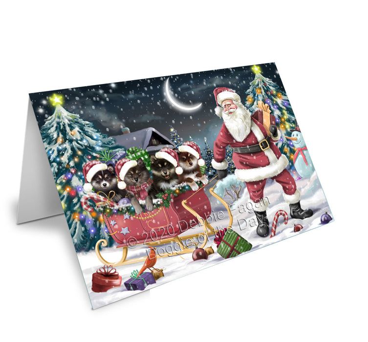 Christmas Santa Sled Finnish Lapphund Dogs Handmade Artwork Assorted Pets Greeting Cards and Note Cards with Envelopes for All Occasions and Holiday Seasons